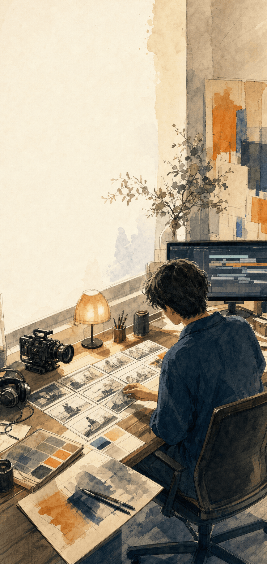 A creative producer planning a story in a film studio